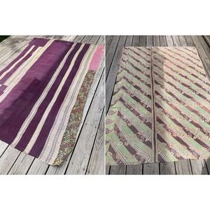Vintage Kantha Blanket Handmade Indian Quilt Sashiko 58" x 86" Purple